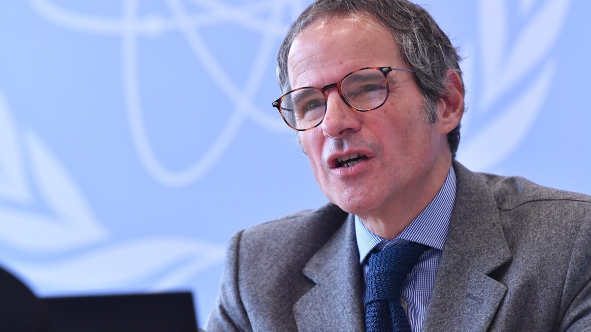 IAEA Director General Rafael Mariano Grossi delivers remarks during a virtual event at the Agency headquarters in Vienna, Austria, in 2021.